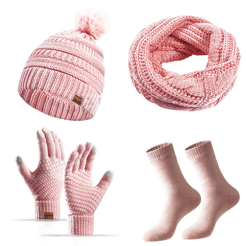 Ensemble 4 en 1 de gants, bonnet, écharpe et chaussettes classiques d'hiver - Rose - Taille unique - image 18