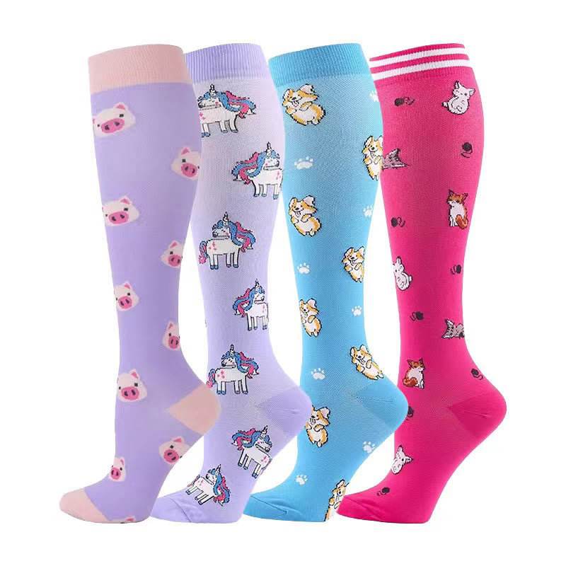 Chaussettes de compression cochon, corgi, renard, licorne (4 paires) - Multicolore - S/M - image 0