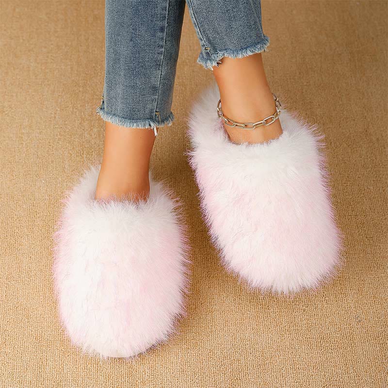 Chaussons en peluche à fourrure longue grande taille