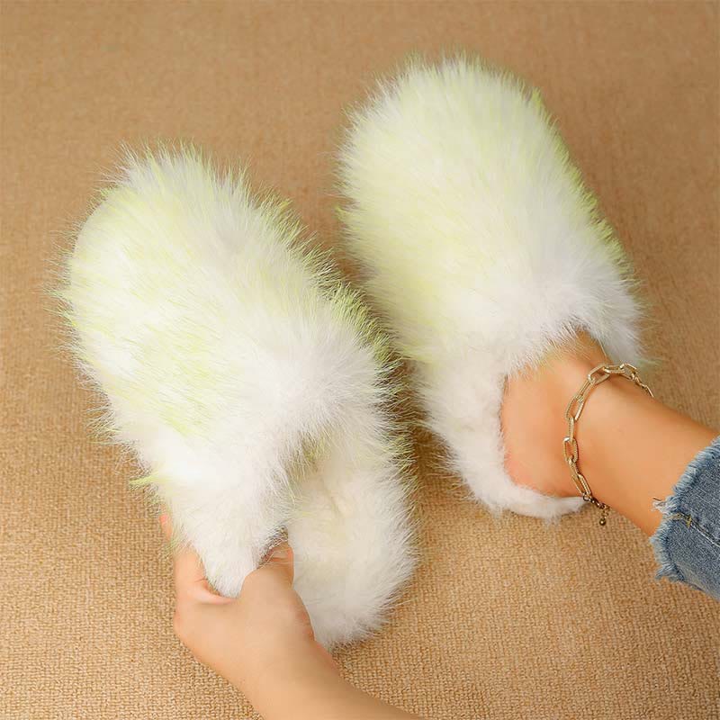 Chaussons en peluche à fourrure longue grande taille