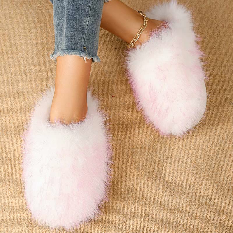 Chaussons en peluche à fourrure longue grande taille