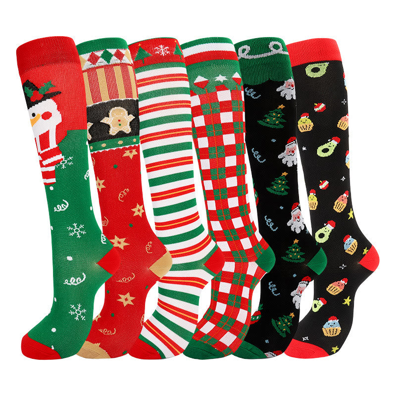 Chaussettes de compression à motif mignon de Noël (6 paires) - Multicolore - S/M - image 1