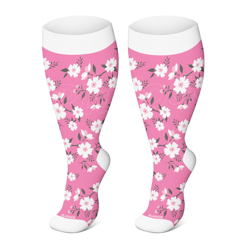 Chaussettes de compression à fleurs roses grande taille (3 paires) - Rose - 4XL - image 4