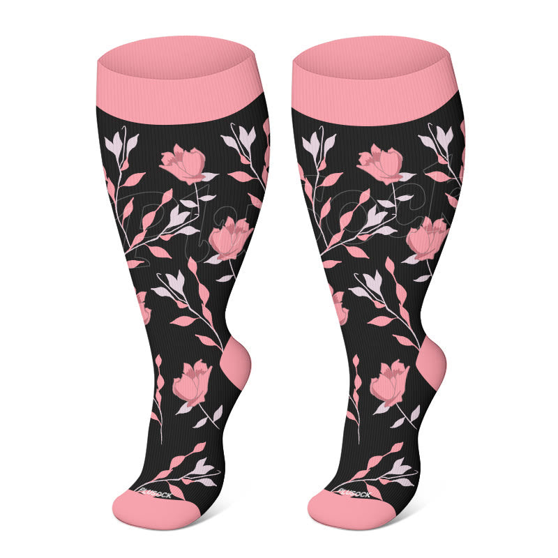 Chaussettes de compression à fleurs roses grande taille - Noir - 4XL - image 2