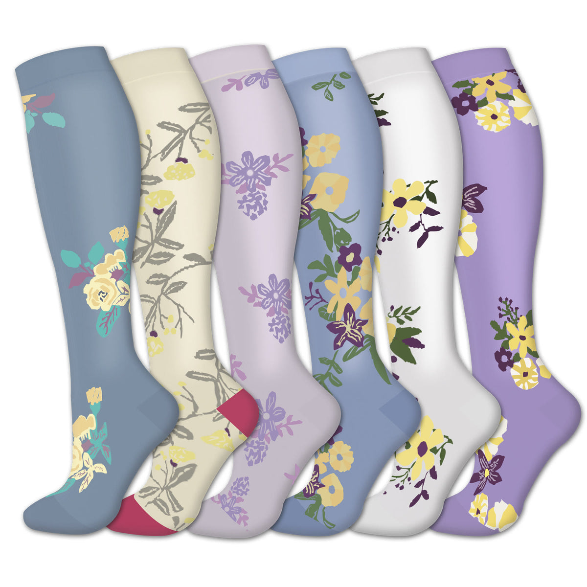 Chaussettes de compression style fleur (6 paires) - Multicolore - S/M - image 0