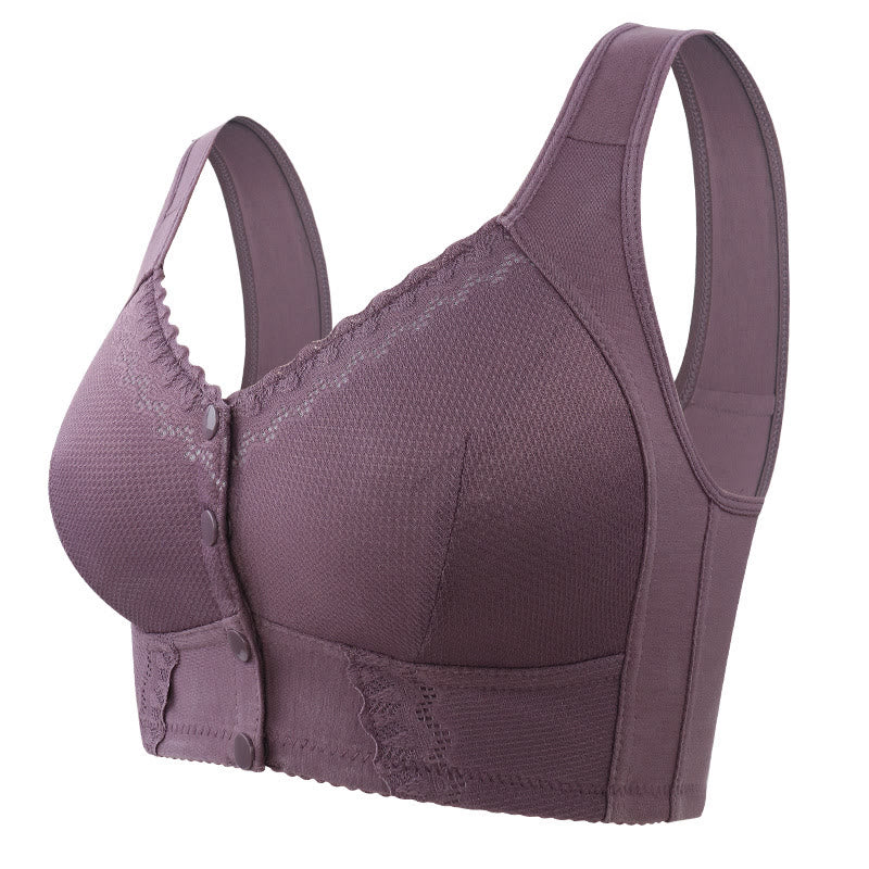 Soutien-gorge sans armatures en dentelle de couleur unie grande taille