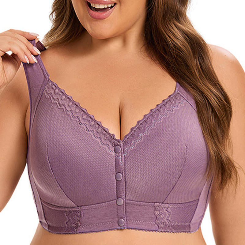 Soutien-gorge sans armatures en dentelle de couleur unie grande taille