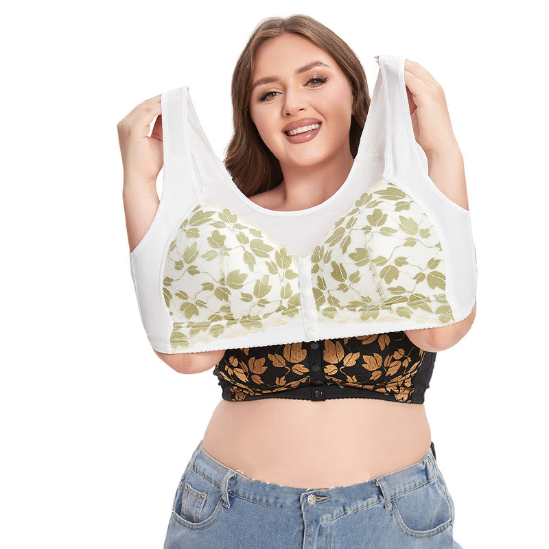 Soutien-gorge sans armatures à fleurs vertes grande taille