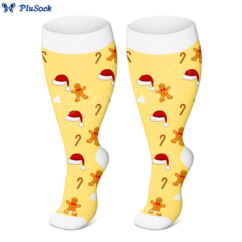 Chaussettes de compression grande taille motif bonhomme en pain d'épices - Jaune - 4XL - image 7