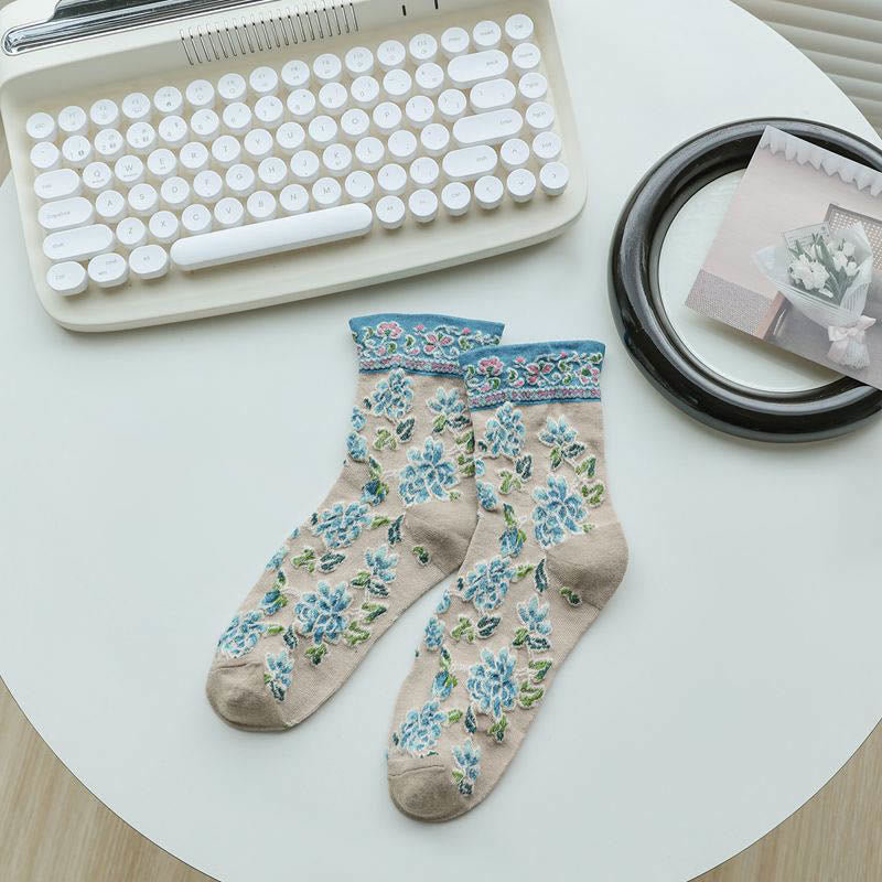 Chaussettes à motif floral en relief (5 paires) - Kaki - EU36-40 (US3-7) - image 11