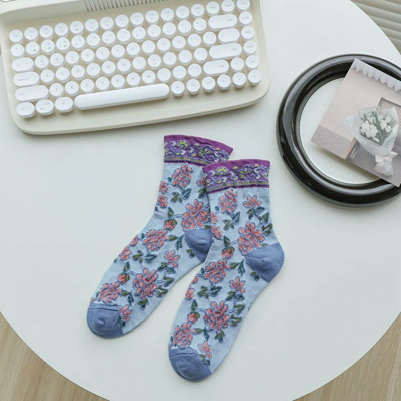 Chaussettes à motif floral en relief (5 paires) - Bleu - EU36-40 (US3-7) - image 9