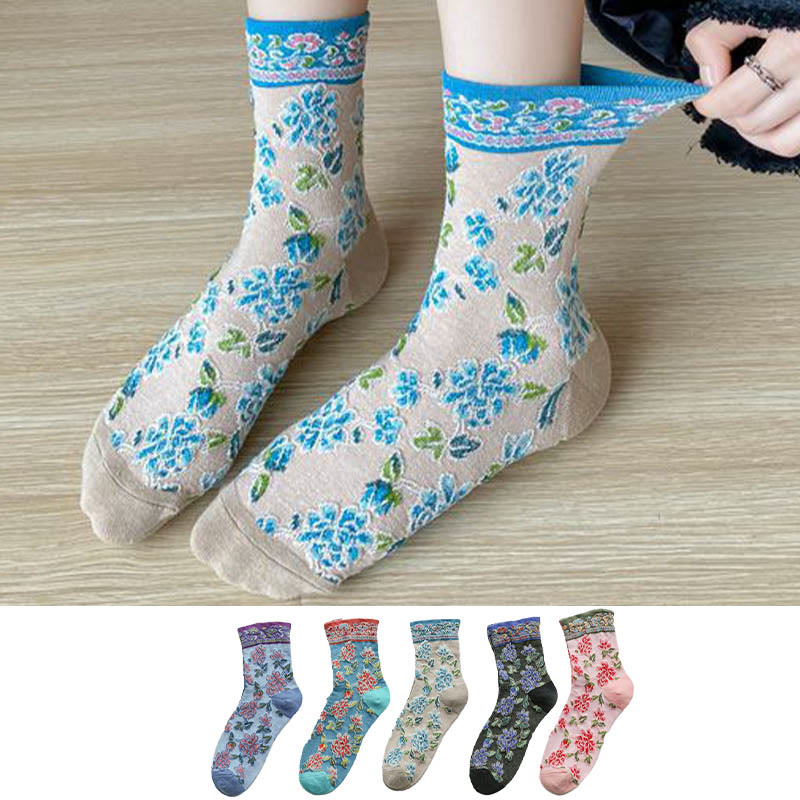 Chaussettes à motif floral en relief (5 paires) - Multicolore - EU36-40 (US3-7) - image 1