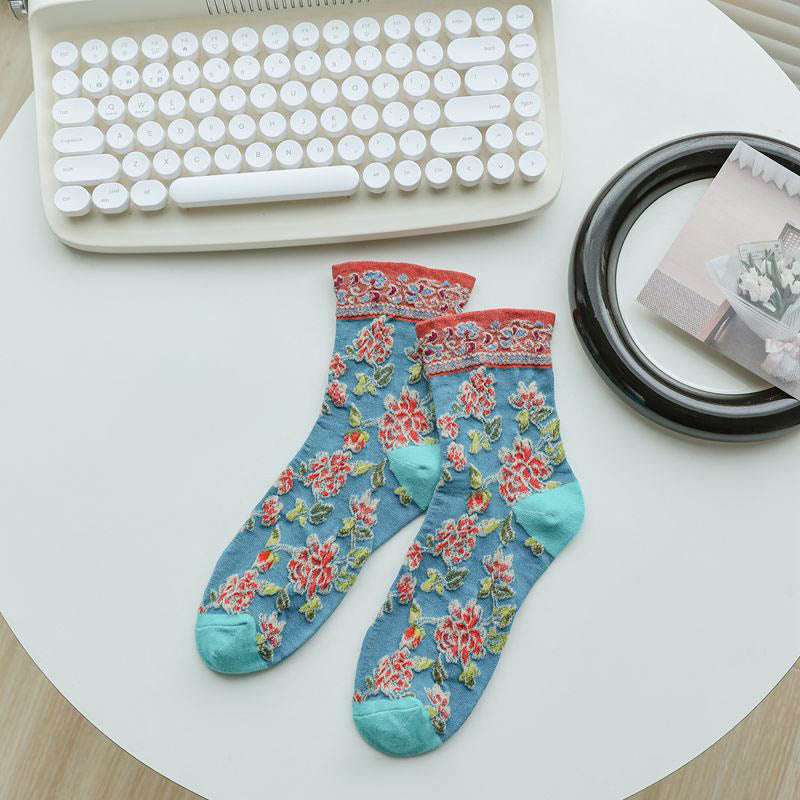 Chaussettes à motif floral en relief (5 paires) - Vert - EU36-40 (US3-7) - image 10