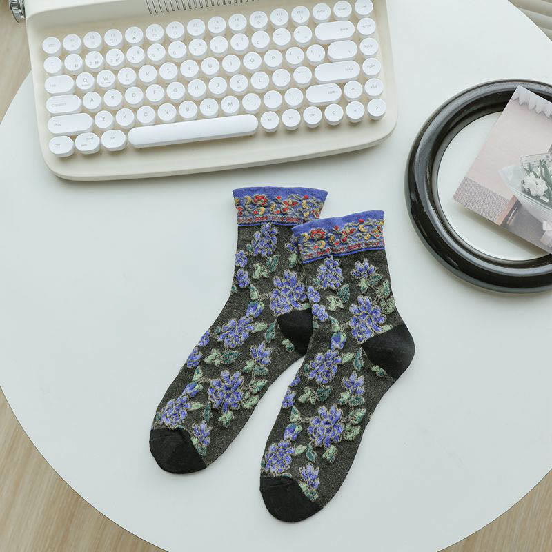 Chaussettes à motif floral en relief (5 paires) - Noir - EU36-40 (US3-7) - image 8