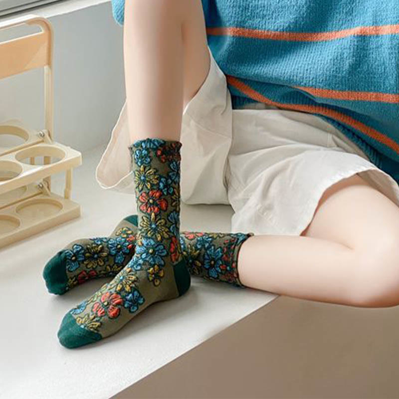 Chaussettes rétro à fleurs sculptées (5 paires) - image 3