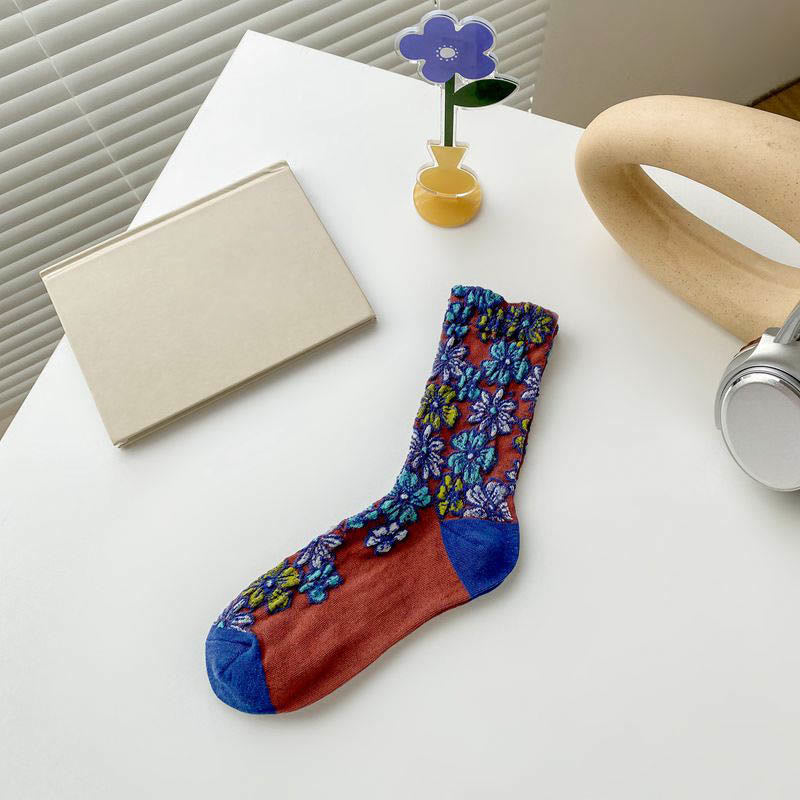 Chaussettes rétro à fleurs sculptées (5 paires) - Bleu - EU36-40 (US3-7) - image 12