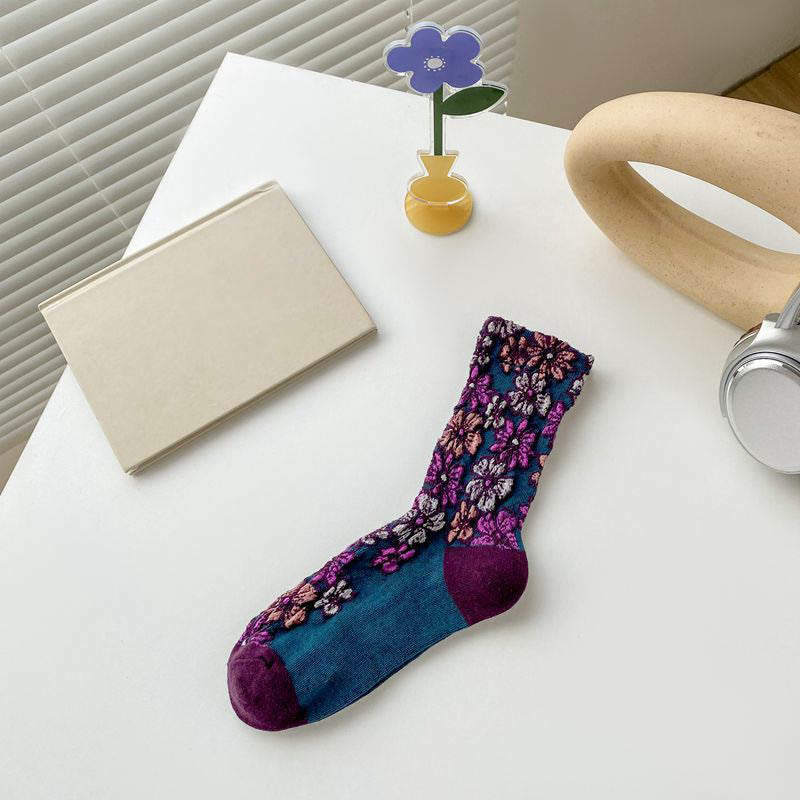 Chaussettes rétro à fleurs sculptées (5 paires) - Violet - EU36-40 (US3-7) - image 8
