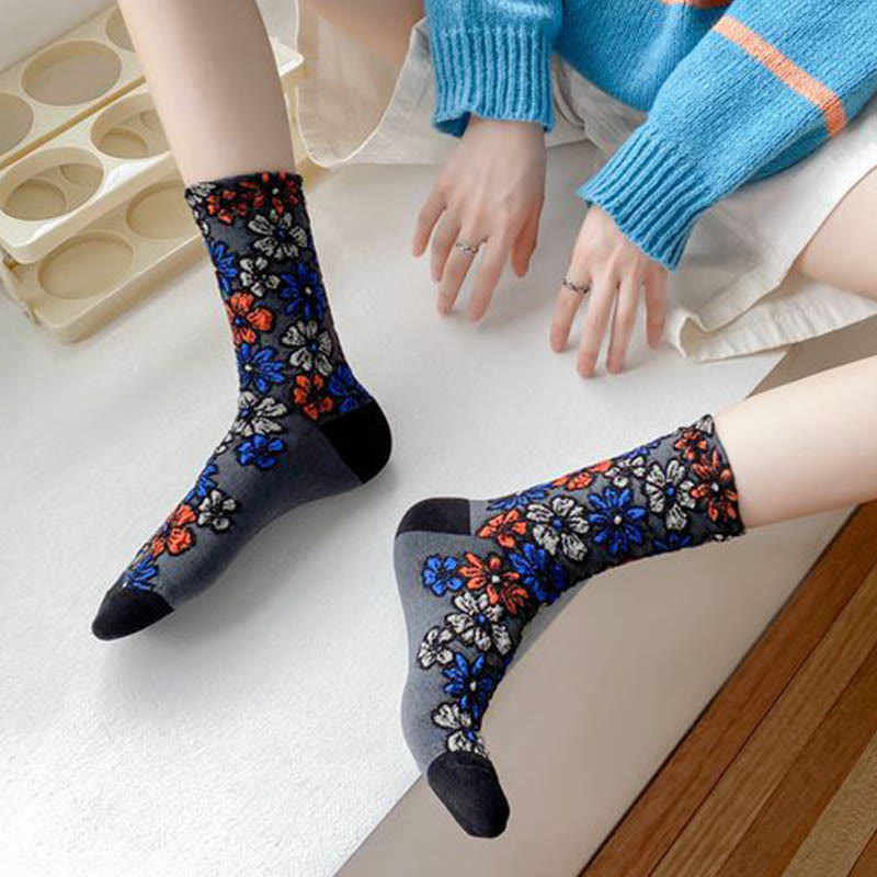 Chaussettes rétro à fleurs sculptées (5 paires) - image 2