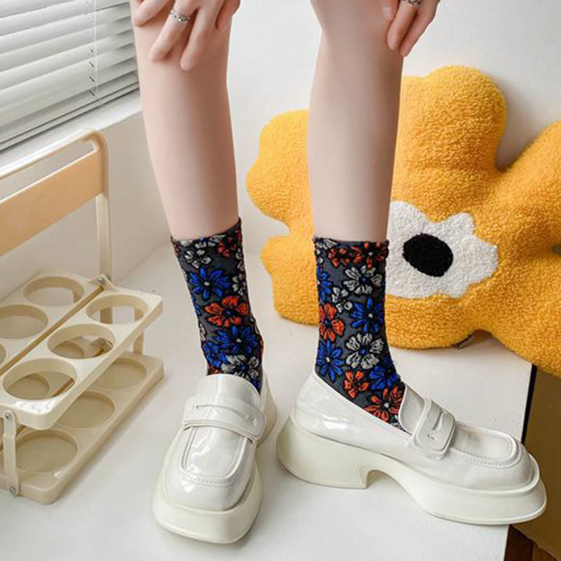 Chaussettes rétro à fleurs sculptées (5 paires) - image 5