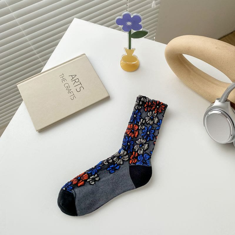 Chaussettes rétro à fleurs sculptées (5 paires) - Noir - EU36-40 (US3-7) - image 10