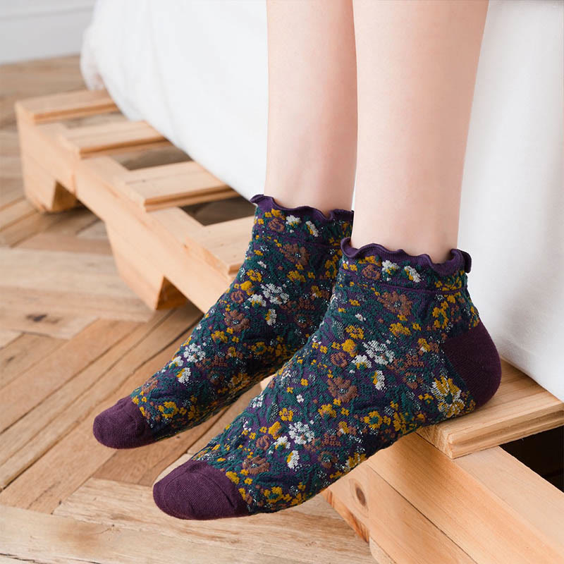 Chaussettes à fleurs style collège (5 paires) - image 4