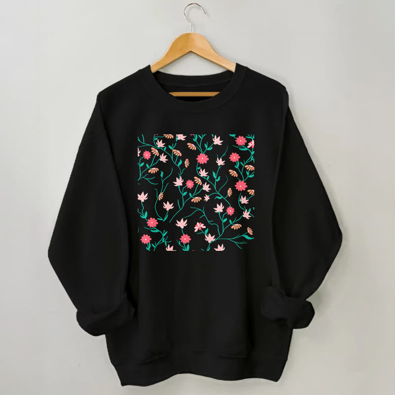 Sweat-shirt à fleurs rouges et roses grande taille - Noir - 3XL - image 3