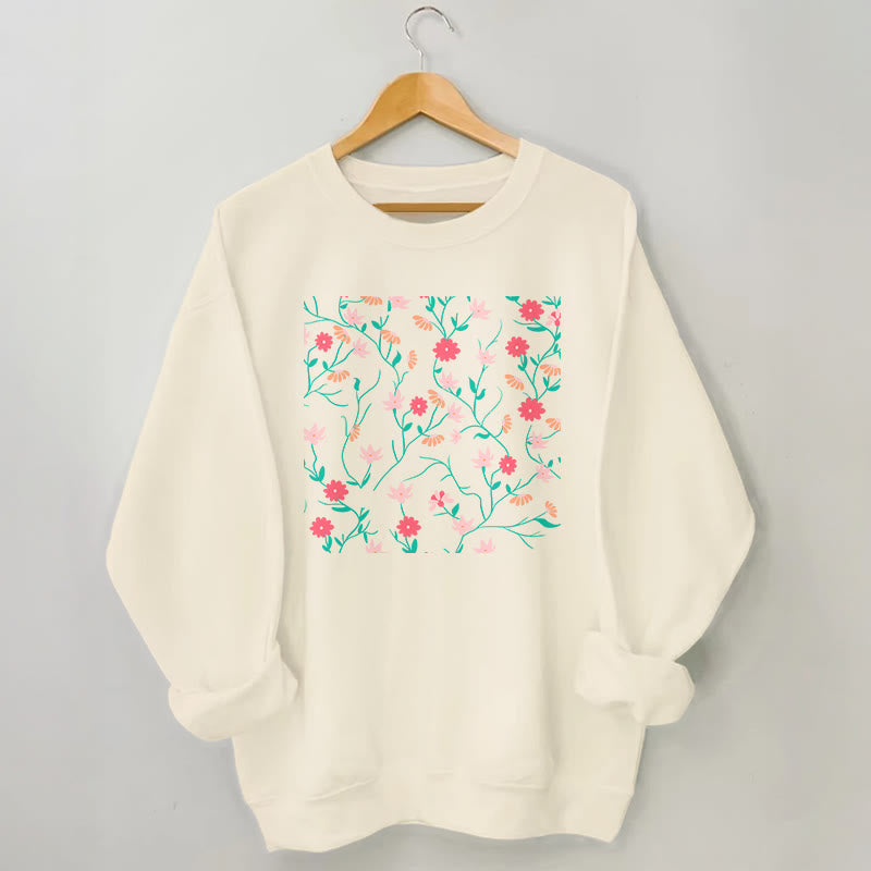 Sweat-shirt à fleurs rouges et roses grande taille - Abricot - 3XL - image 1