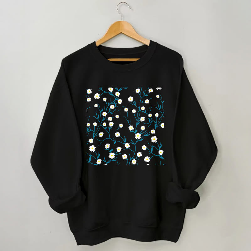 Sweat-shirt blanc à motif marguerites grande taille - Noir - 3XL - image 3