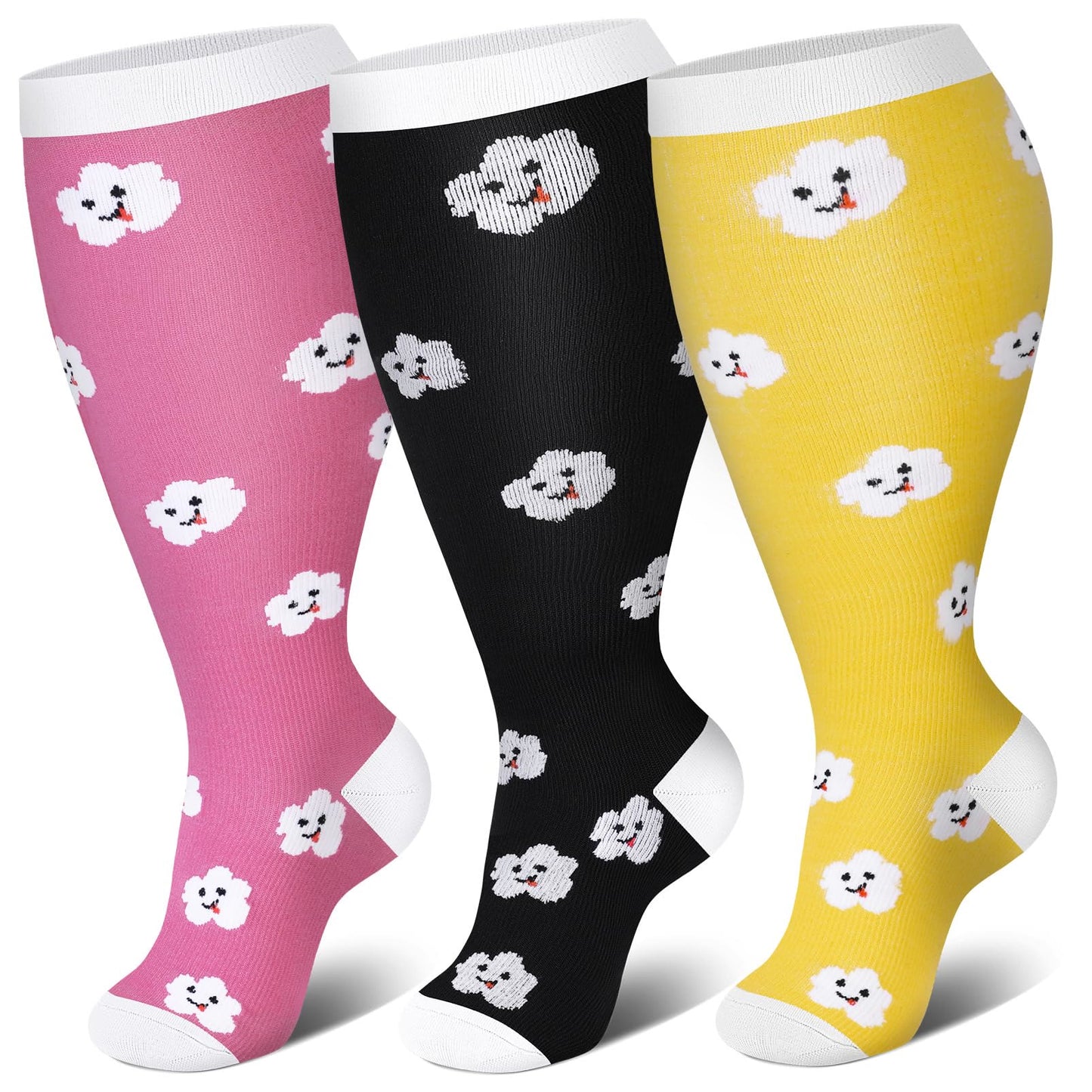 Chaussettes de compression Smiley Cloud grande taille (3 paires)