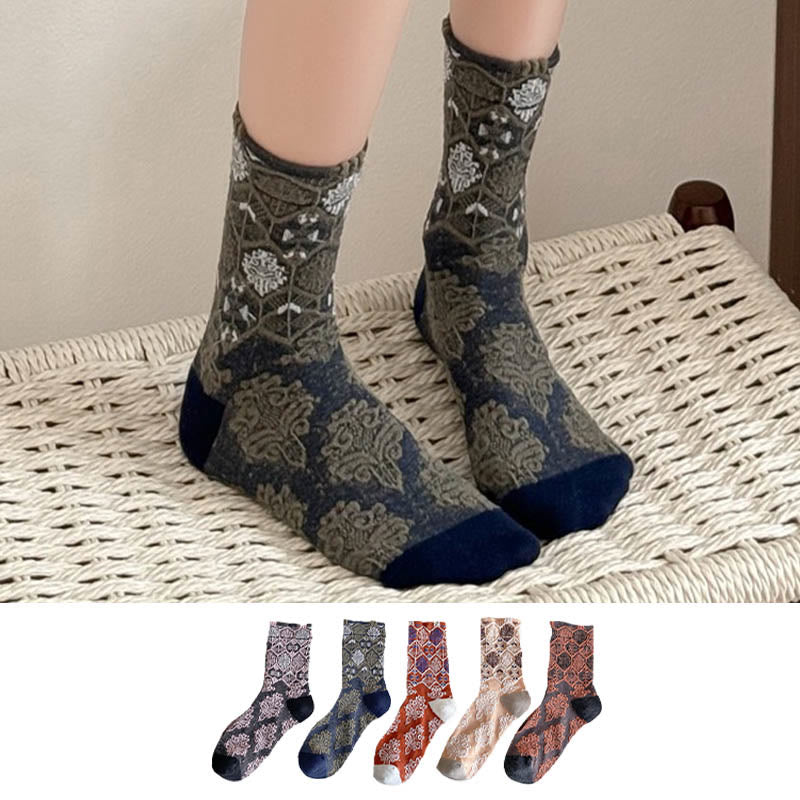 Chaussettes rétro à motif diamant (5 paires)