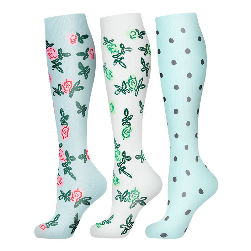 Chaussettes de compression à pois et fleurs (3 paires) - Multicolore - S/M - image 0