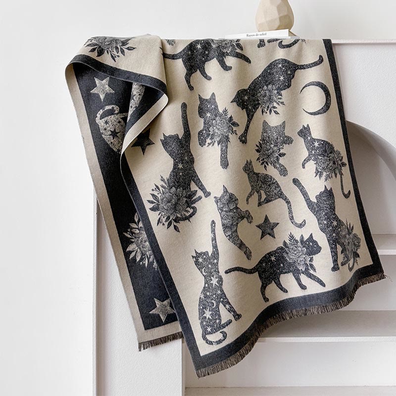 Couverture et écharpe à imprimé silhouette de chat - Gris - Taille unique - image 8