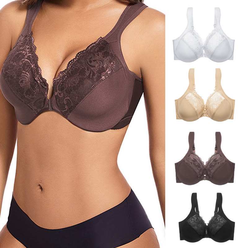 Soutien-gorge à armatures et bretelles larges grande taille avec fermeture sur le devant