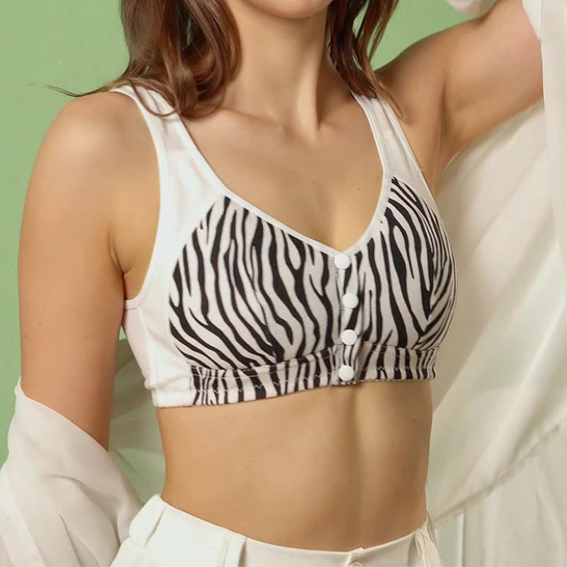 Soutien-gorge sans armatures à imprimé zèbre et fermeture sur le devant, grande taille