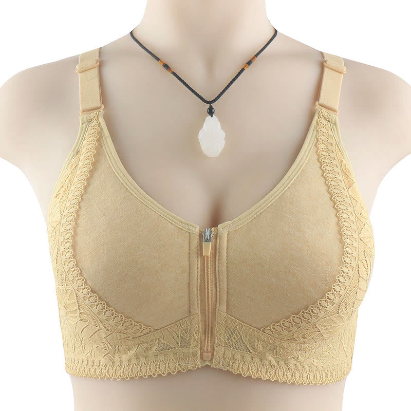 Soutien-gorge sans armatures à fermeture éclair sur le devant grande taille