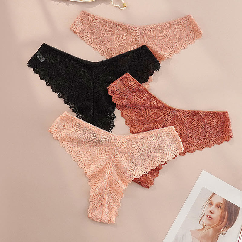 String sexy taille basse en dentelle grande taille (lot de 4)
