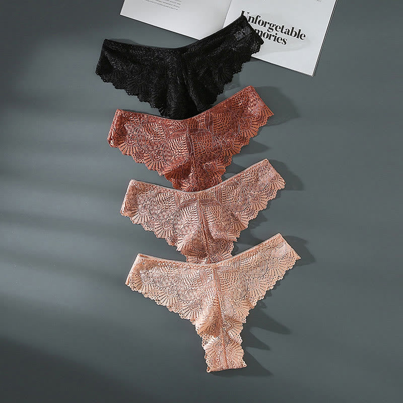 String sexy taille basse en dentelle grande taille (lot de 4)