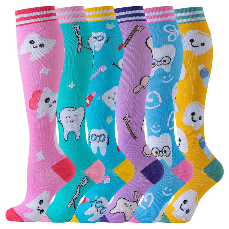 Chaussettes de compression à motif de dents de dessin animé (6 paires) - Multicolore - S/M - image 0