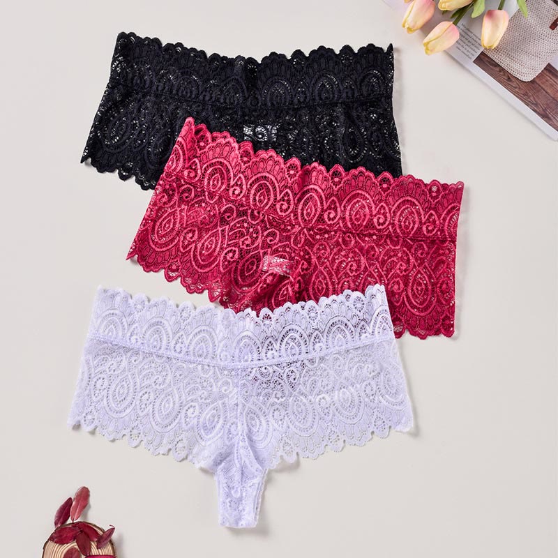 String sexy en coton et dentelle grande taille (lot de 3)