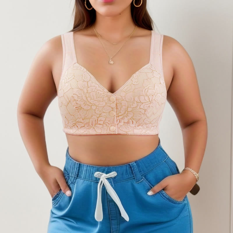 Soutien-gorge débardeur sans armatures en dentelle avec fermeture sur le devant, grande taille