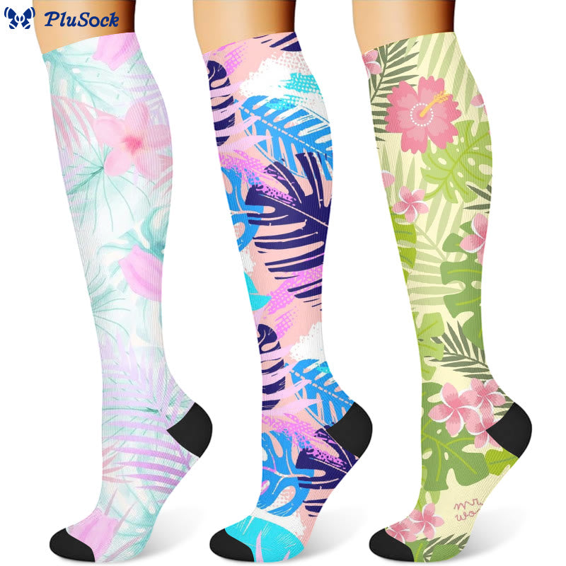 Chaussettes de compression à fleurs et feuilles (3 paires) - Multicolore - S/M - image 1
