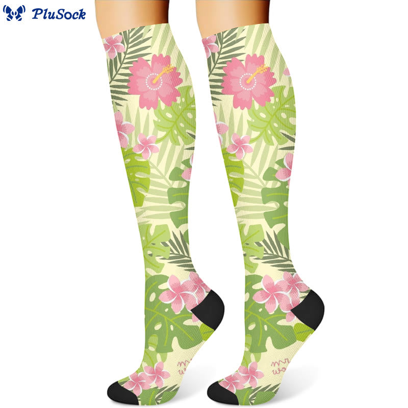 Chaussettes de compression à fleurs et feuilles (3 paires) - Vert (1 paire) - S/M - image 4