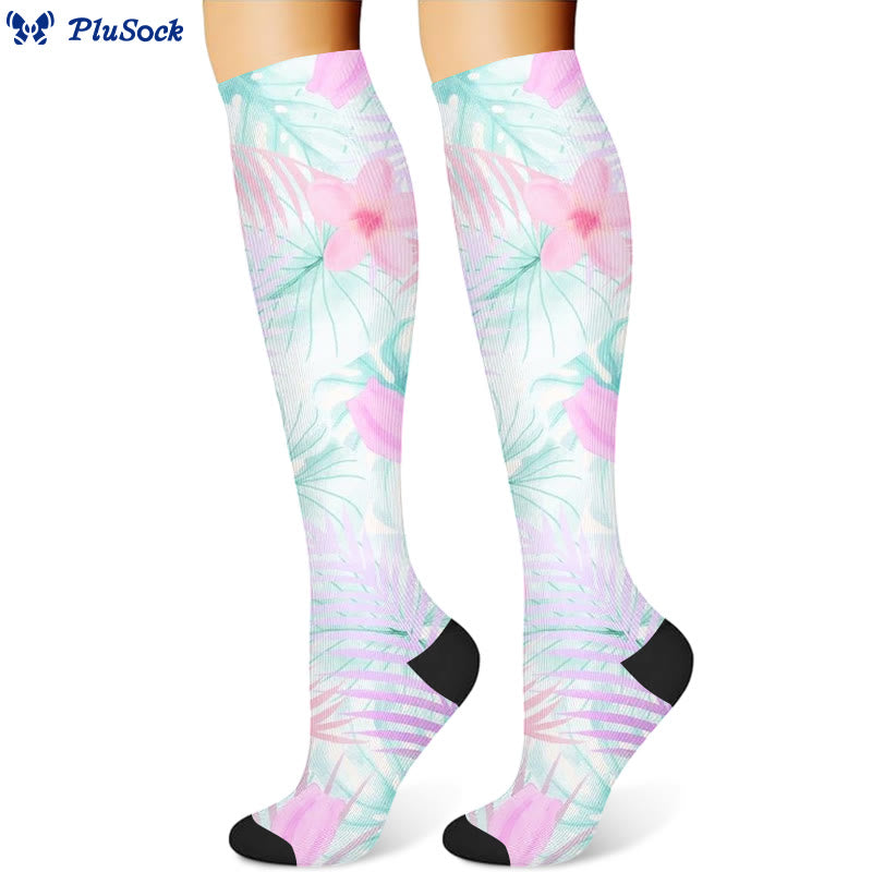 Chaussettes de compression à fleurs et feuilles (3 paires) - Vert clair (1 paire) - S/M - image 2
