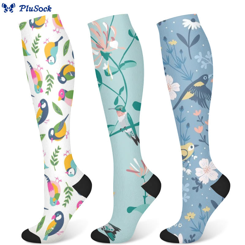 Chaussettes de compression à motif oiseau et fleur (3 paires) - image 5