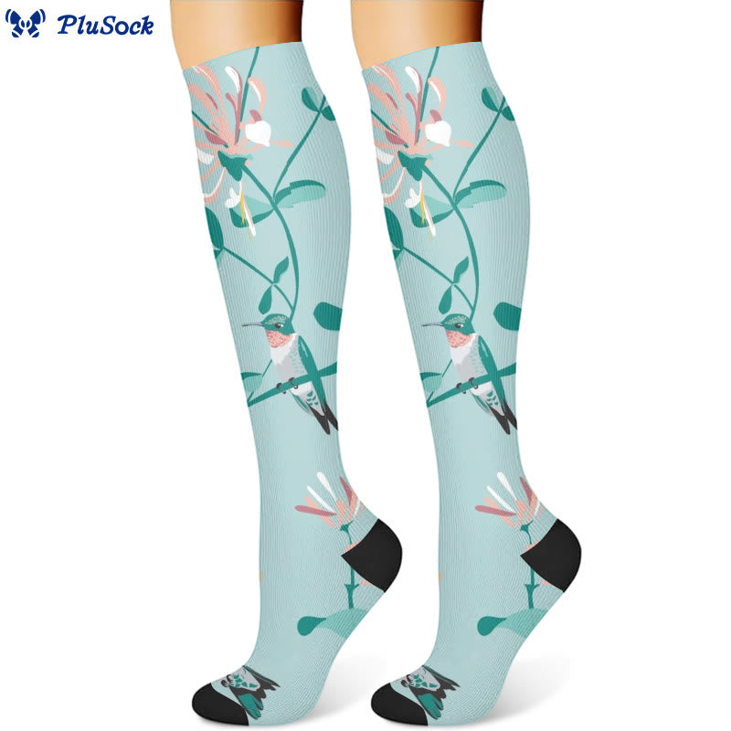 Chaussettes de compression à motif oiseau et fleur (3 paires) - Vert (1 paire) - S/M - image 2