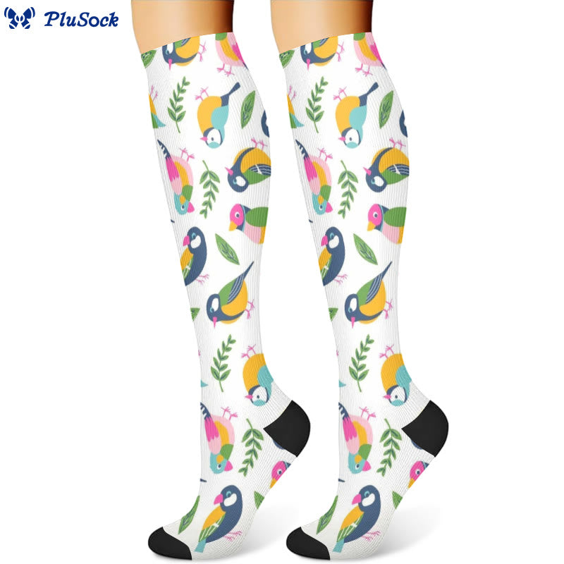 Chaussettes de compression à motif oiseau et fleur (3 paires) - Blanc (1 paire) - S/M - image 3