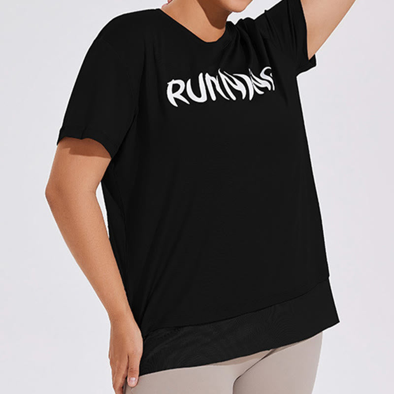 T-shirt de yoga ample à manches courtes et empiècements en maille grande taille - image 6