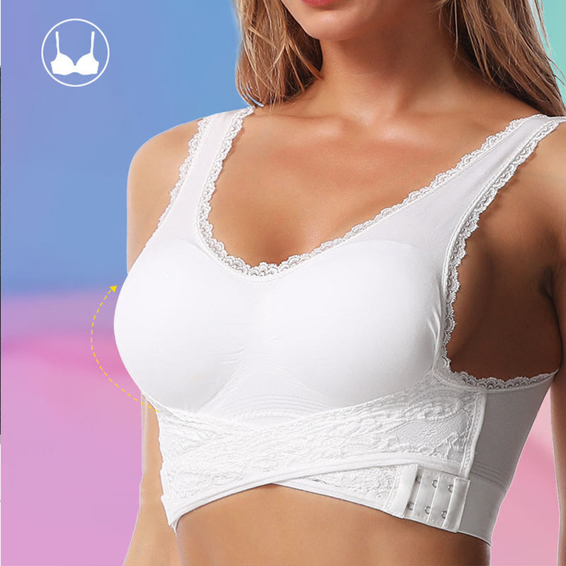 Soutien-gorge sans armatures en dentelle à boucle croisée sur le devant grande taille