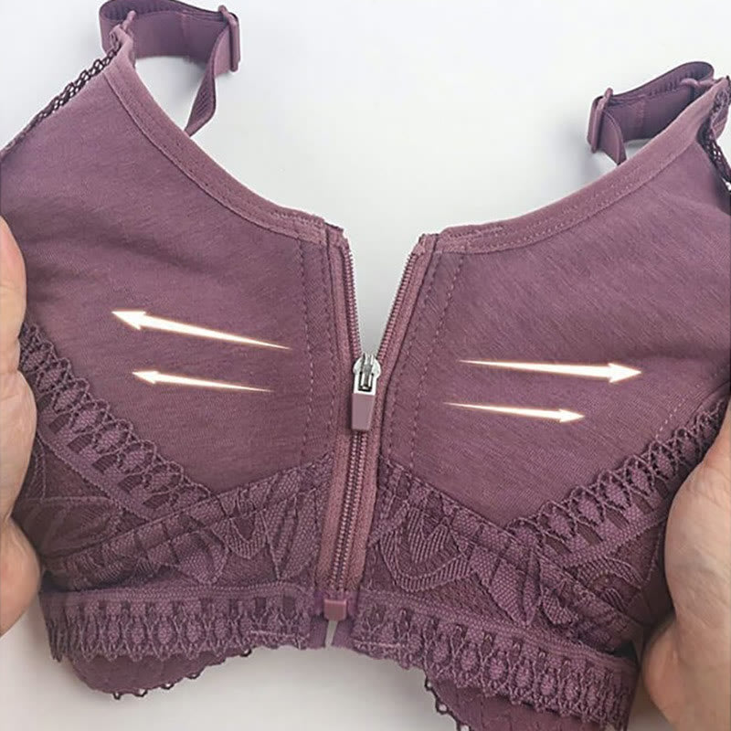 Soutien-gorge sans armatures à fermeture éclair sur le devant grande taille