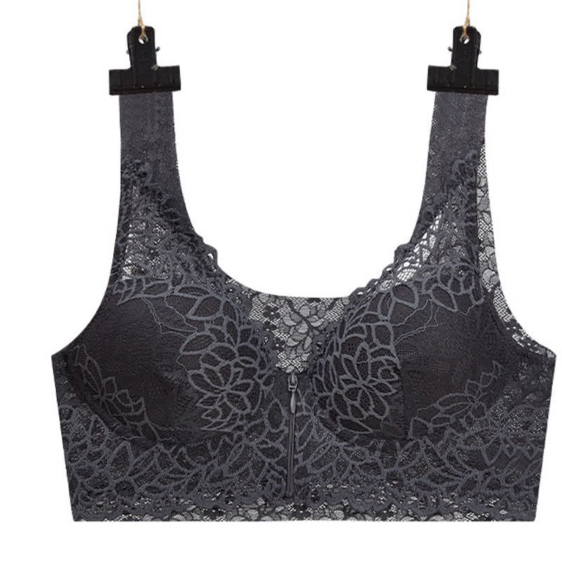 Soutien-gorge sexy sans armatures en dentelle grande taille avec fermeture éclair sur le devant